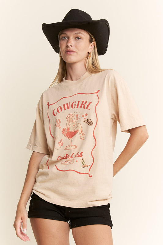COWGIRL GRAPHIC ROUND NECK SHORT SLEEVE T-SHIRT