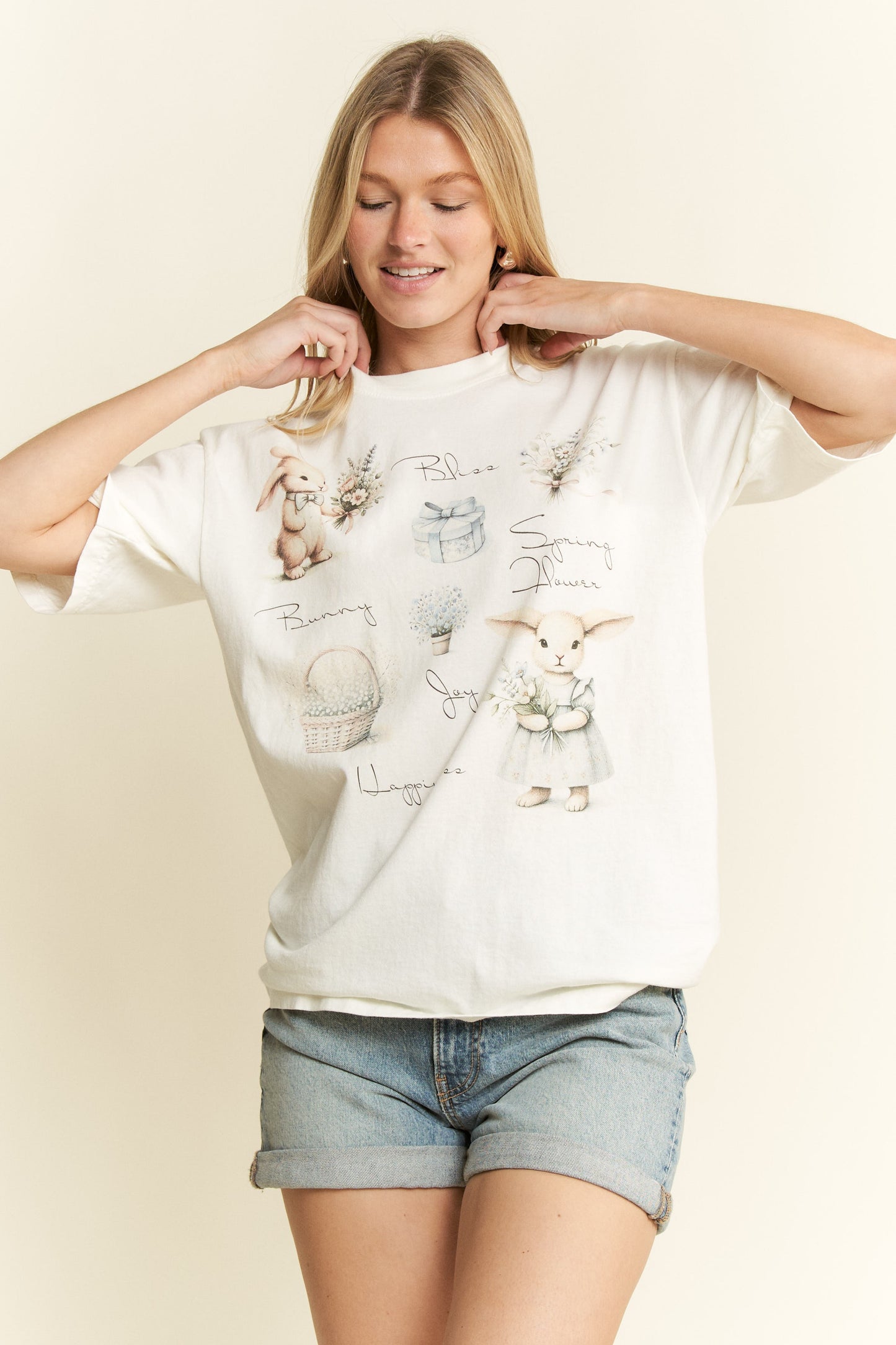 BUNNY GRAPHIC ROUND NECK SHORT SLEEVE T-SHIRT