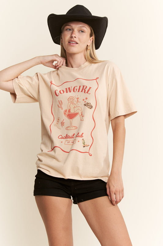 COWGIRL GRAPHIC ROUND NECK SHORT SLEEVE T-SHIRT